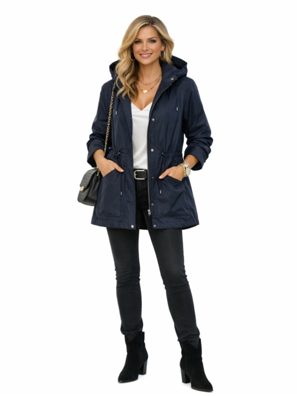 BOGNER Parka 'Zina' Midnight Blue Zip Up Raincoat Women's Sz 8